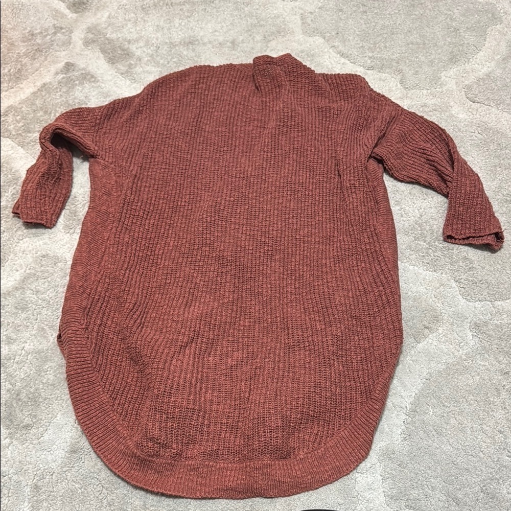 Express Rust V-Neck Zip Sweater with Relaxed Fit - Picture 5 of 5